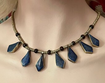 Vintage Genuine Lapis Lazuli Boho Style Necklace Tribal Fusion Belly Dance Gypsy Renaissance