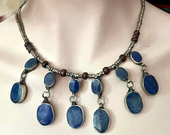 Vintage Genuine Lapis Lazuli Boho Style Necklace Tribal Fusion Belly Dance Gypsy Renaissance