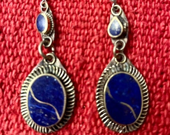 Vintage Afghani Style Lapis Lazuli Earrings Tribal Fusion Belly Dance