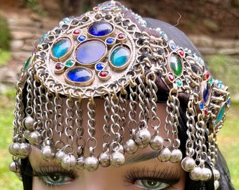 Vintage Afghan Kuchi Matha Patti Tribal Belly Dance Headpiece Headdress with Bells