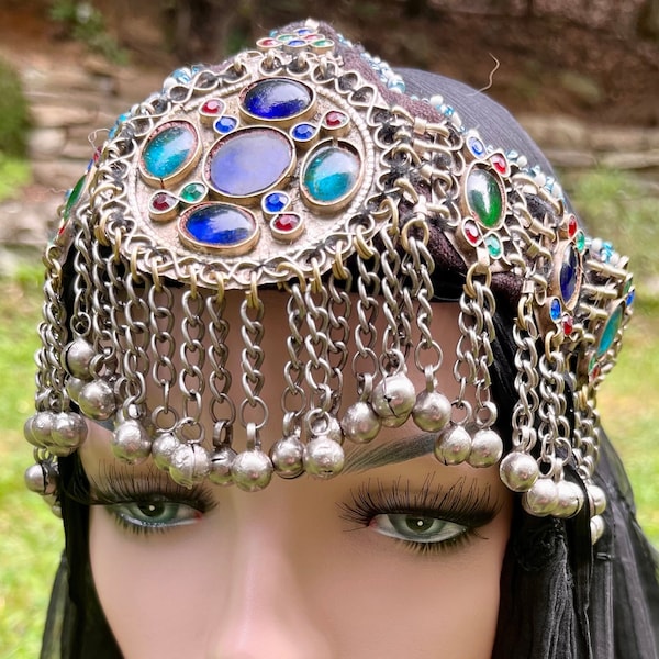 Vintage Afghan Kuchi Matha Patti Tribal Belly Dance Headpiece Headdress with Bells