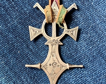 Tuareg Silver Cross of Agadez Pendant on Leather Cord Niger Souther Cross Saharan Berber Jewelry