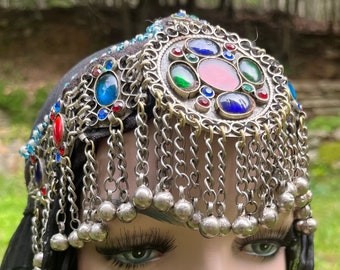 Vintage Afghan Kuchi Matha Patti Tribal Belly Dance Headpiece Headdress with Bells
