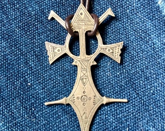 Tuareg Silver Cross of Agadez Pendant on Leather Cord Niger Souther Cross Saharan Berber Jewelry