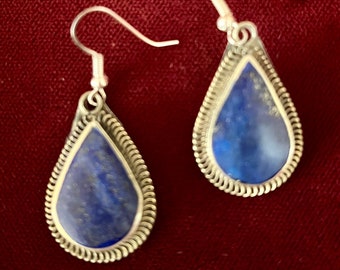 Vintage Afghani Style Lapis Lazuli Teardrop Earrings Tribal Fusion Belly Dance