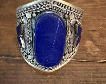 Afghan Turkmen Lapis Lazuli Cuff Bracelet Boho Ethnic Tribal Style Adjustable