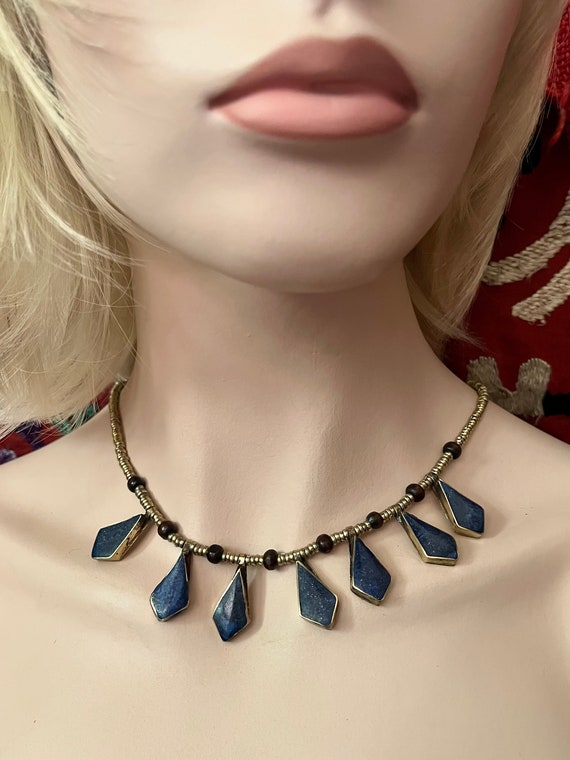 Vintage Genuine Lapis Lazuli Boho Style Necklace … - image 1