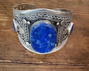 Afghan Turkmen Lapis Lazuli Cuff Bracelet Boho Ethnic Tribal Style Adjustable