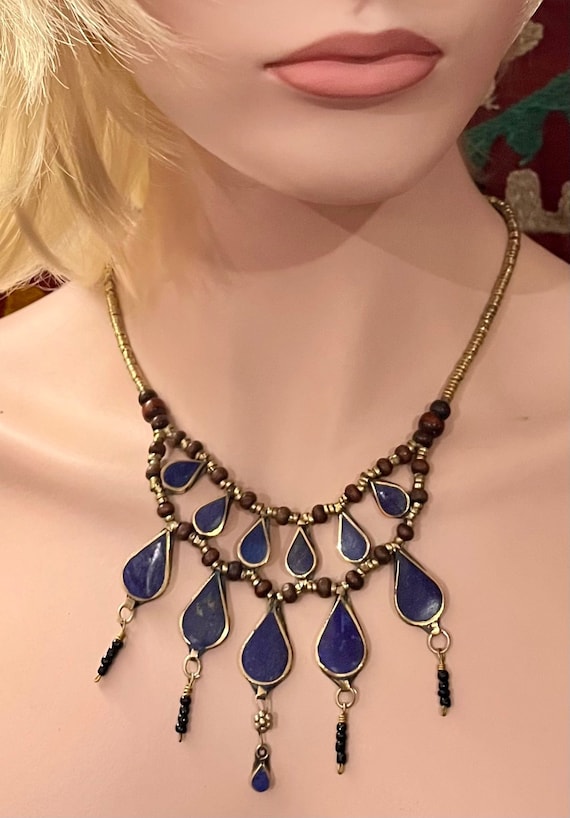 Vintage Genuine Lapis Lazuli Boho Style Necklace … - image 1