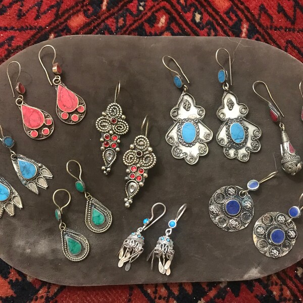 Wholesale Lot 8 Pair Vintage Afghani Tribal Earrings Assorted Theater Belly Dance Costume Jewelry WE13