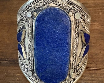 Afghan Turkmen Lapis Lazuli Cuff Bracelet Boho Ethnic Tribal Style Adjustable