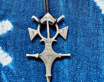 Tuareg Silver Cross of Agadez Pendant on Leather Cord Niger Souther Cross Saharan Berber Jewelry