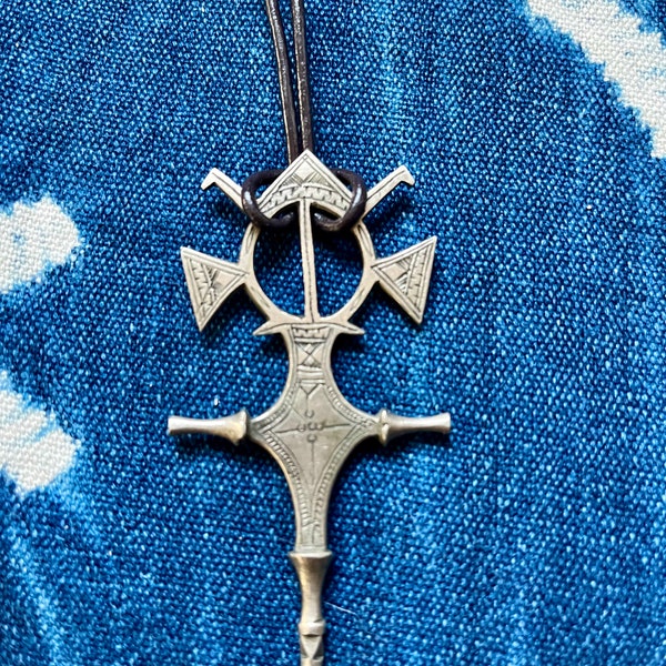 Tuareg Silver Cross of Agadez Pendant on Leather Cord Niger Souther Cross Saharan Berber Jewelry