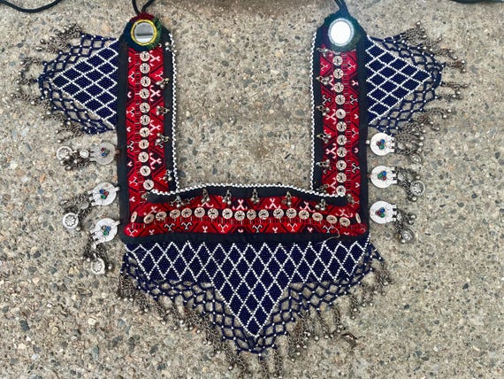 Vintage Kuchi Tribal Fusion Belly Dance Bead Panel Belt BLUE  display picture 1