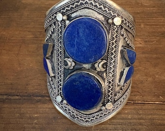 Afghan Turkmen Lapis Lazuli Cuff Bracelet Boho Ethnic Tribal Style Adjustable