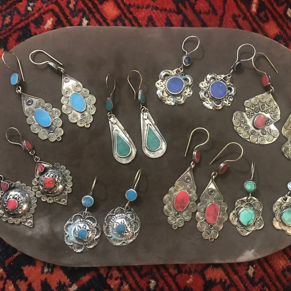 8 Pair Vintage Afghani Tribal Earrings Assorted Theater Belly Dance Costume Jewelry WE3