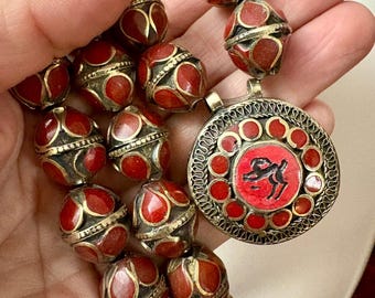 Traje de dança do ventre vintage turcomano com contas afegãs VERMELHO