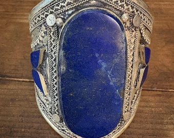 Afghan Turkmen Lapis Lazuli Cuff Bracelet Boho Ethnic Tribal Style Adjustable