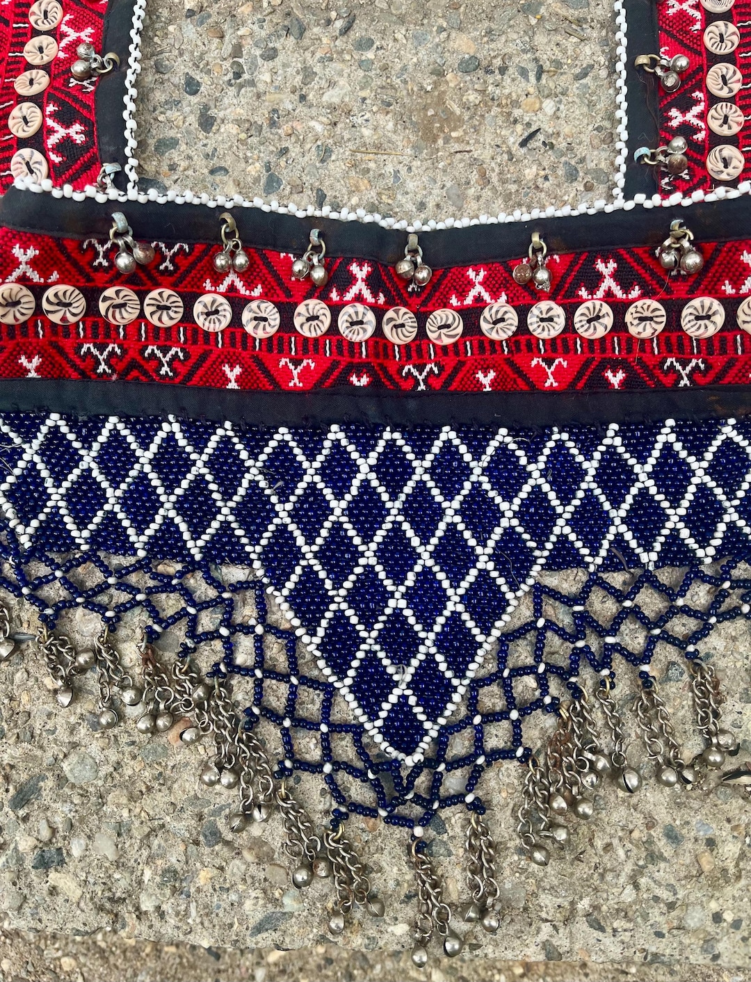 Vintage Kuchi Tribal Fusion Belly Dance Bead Panel Belt BLUE  display picture 2