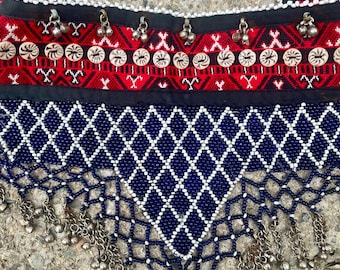 Vintage Kuchi Tribal Fusion Belly Dance Bead Panel Belt BLUE Beads