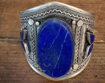 Afghan Turkmen Lapis Lazuli Cuff Bracelet Boho Ethnic Tribal Style Adjustable