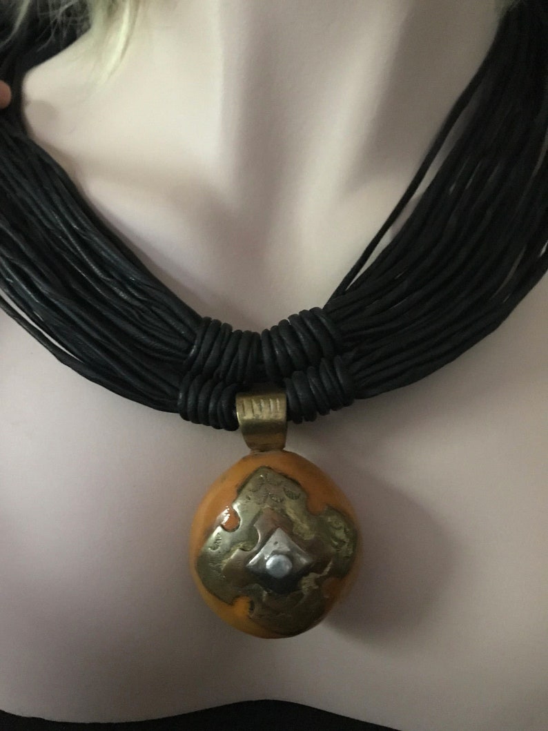 African Goat Leather Multi Strand Necklace with AMBER Women/'s Handmade Mali Tribal Uber Kuchi\u00ae