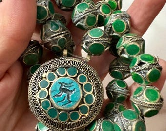 Traje de dança do ventre vintage com contas turcomanas afegãs, verde
