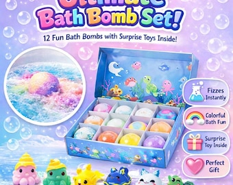 12PCS Ocean Theme Bath Bombs with Surprise Toys Inside, Colorful Fizzy Bath Set