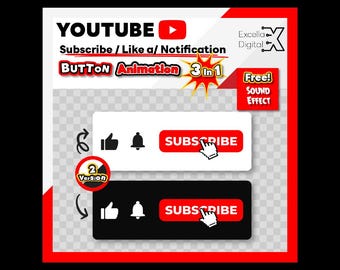 Youtube Subscribe Button Overlay, Minimal Modern styled WITH SOUND EFFECT for Videos Digital Download