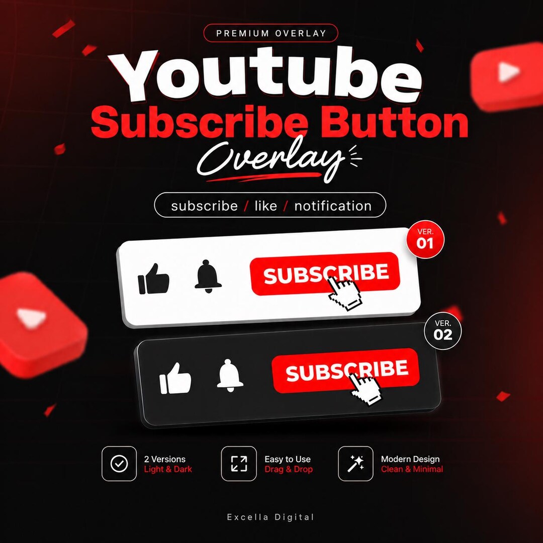 Youtube Subscribe Button Overlay, Minimal Modern Styled WITH SOUND ...