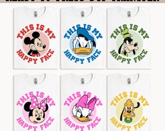 Disney Happy Face DTF Transfer, Mickey and Friends Ready To Press, Disneyworld DTF Transfer, Disneyland Ready to Press, Mickey Mouse DTF