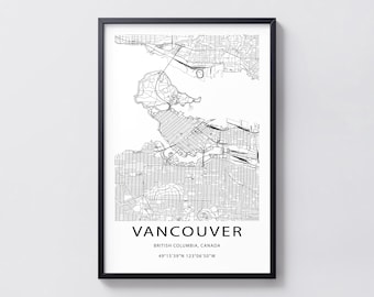 Vancouver Map Print, Vancouver Poster, Minimalist City Map Wall Art, Black and White Vancouver Wall Decor, Travel Gift, Modern Home Decor