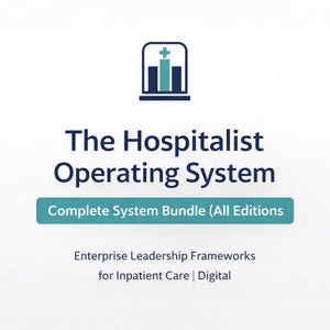 May include: A digital graphic with the text "The Hospitalist Operating System" and "Complete System Bundle (All Editions)". The image includes a medical symbol and the phrase "Enterprise Leadership Frameworks for Inpatient Care | Digital".