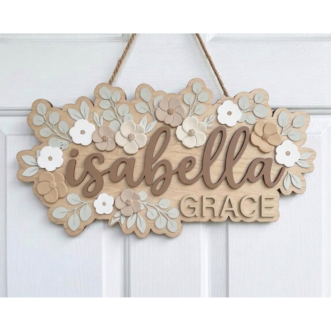 Personalized Floral Nursery Name Sign, Custom Wood Wildflower Wall ...