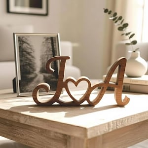 Letrero de madera personalizado con nombre, iniciales de pareja, placa de madera con iniciales de pareja, regalo de San Valentín, aniversario de boda, regalo de compromiso