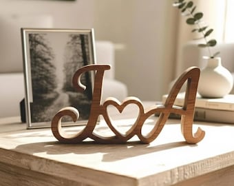 Personalized Wooden Name Sign, Couples Initials Sign, Couple Initials Wood Plaque, Valentines Day Gift, Wedding Anniversary, Engagement Gift