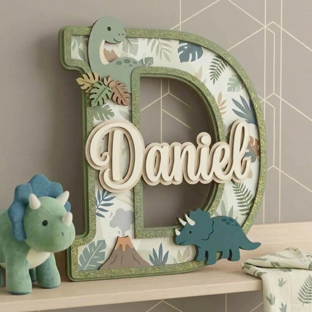 Personalized Dinosaur Name Sign for Nursery, Custom Wooden Baby Name ...