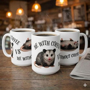 Funny Overstimulated Opossum Mug, Possum Coffee Meme, Large Coffee mug Best friend gift, Best selling items Coffee bar Gift for yourself image 1
