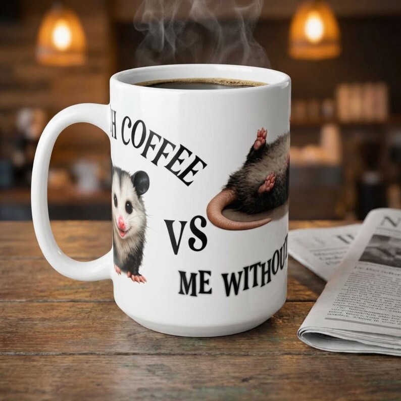 Funny Overstimulated Opossum Mug, Possum Coffee Meme, Large Coffee mug Best friend gift, Best selling items Coffee bar Gift for yourself image 4