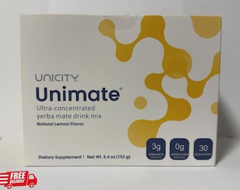 Unicity Unimate Natural Lemon Flavor Yerba Mate Drink Mix – Ultra-Concentrated Energy & Wellness Supplement | 30 Stick Packs