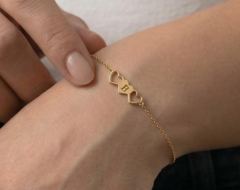 Schwestern Herz Armband Gold, Freundschaftsarmband Damen 14K Vergoldet, Muttertag Geschenk