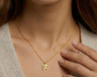 14K Gold Om Necklace, Minimalist Yoga Chain, Mindfulness Jewelry for Women