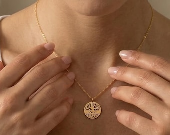 Lebensbaum Halskette Personalisiert – Baum des Lebens Kette Gold, Familienbaum Anhänger,