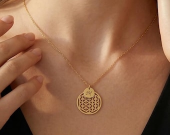Blume des Lebens Halskette mit Initial, Personalisierte Buchstaben Kette