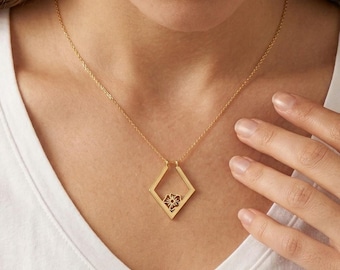 Ringhalter Halskette mit Geburtsblume, Geschenk zum Geburtstag, Hochzeit, Muttertag