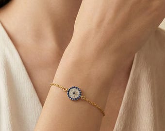 Vergoldetes Evil Eye Armband – Zartes Nazar Armband Gold – Schutz Schmuck für Damen – Geschenk für sie
