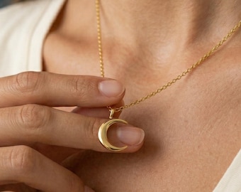 Vergoldete Zarte Mond Halskette – Halbmond Kette, Himmlische Mond Schmuck – Geschenk für Sie