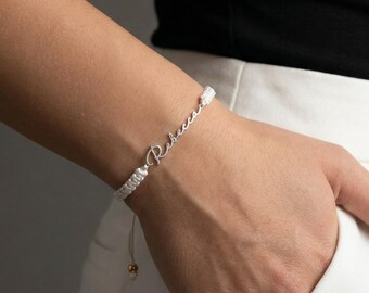 Personalisiertes Namensarmband, Makramee Armband mit Name Damen, Muttertag Geschenk Freundin