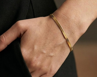 Herringbone Armband Gold, Schlangenkette Damen 14K Vergoldet, Muttertag Geschenk Silber 925