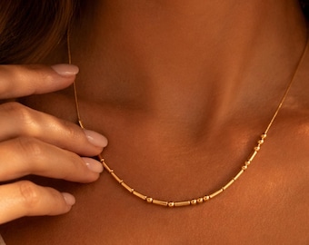 Morse-Code-Halskette Gold, Personalisierte Kette mit geheimer Botschaft, Wunschwort Namenskette,  Geschenk für Sie, 14K Vergoldet